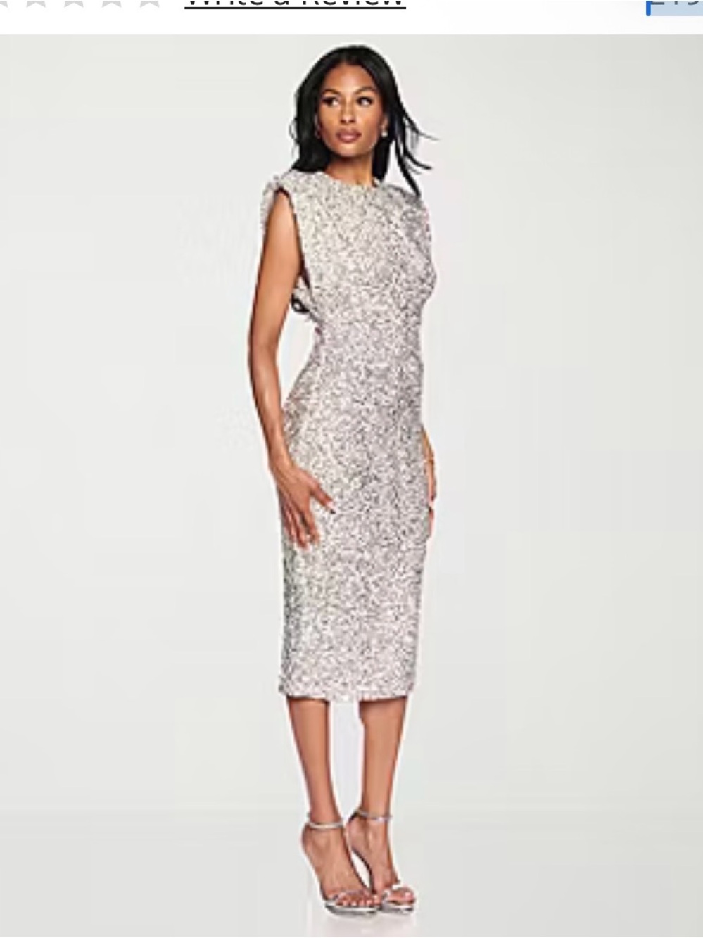 Sequined Silver Midi Dress with Cap Sleeves